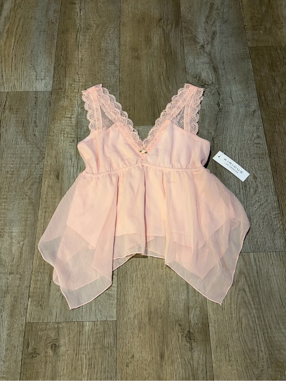 NWT Pink Lace Babydoll Top with Handkerchief Hem. Size XS Fairy Coquette Twee